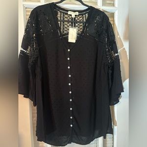 Size 16 Aveology Shirt by Avenue with Embroidery and Bell Sleeves